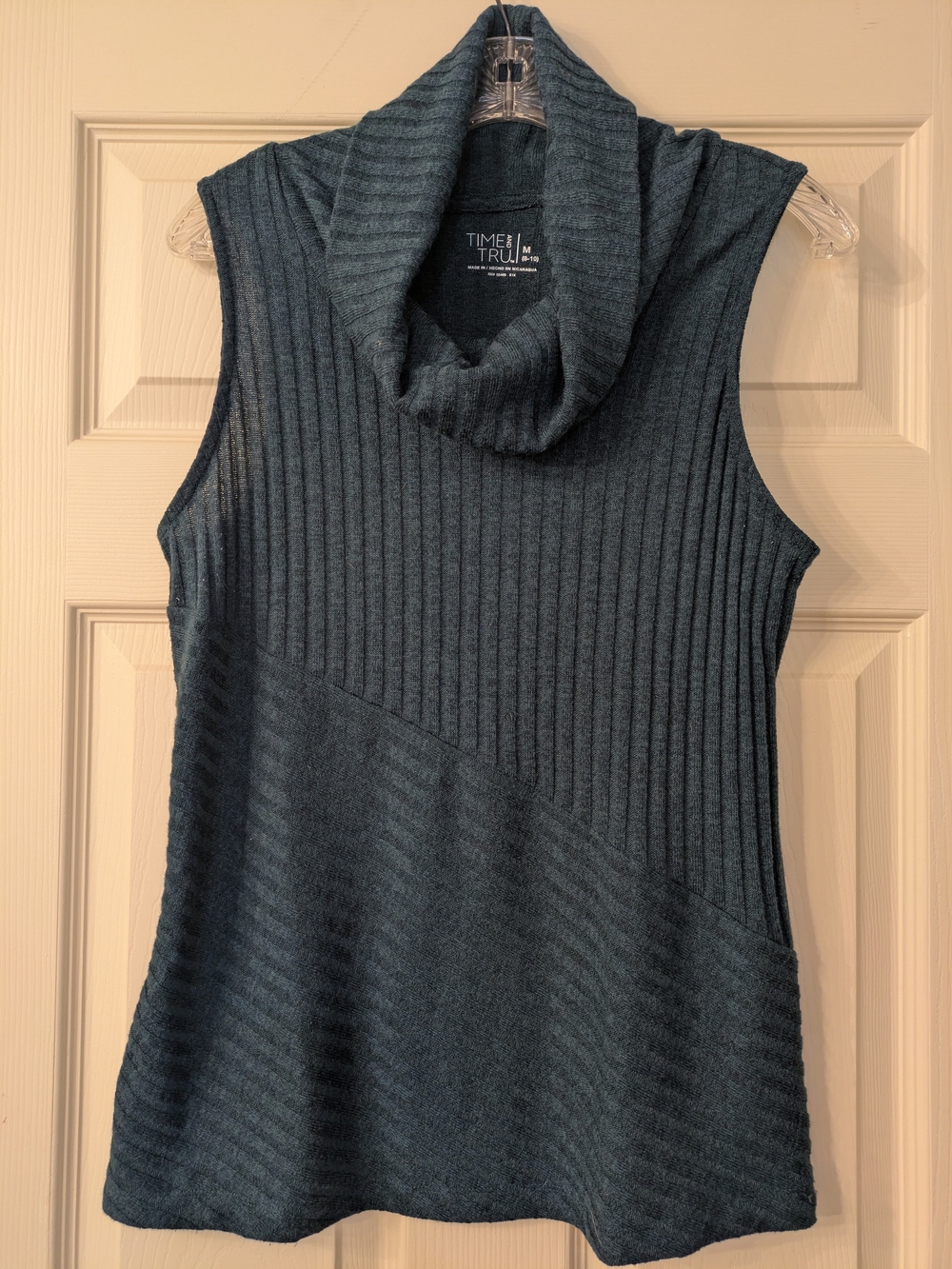 Time and Tru Teal Sleeveless Cowl Neck Ribbed Sweater Sz M